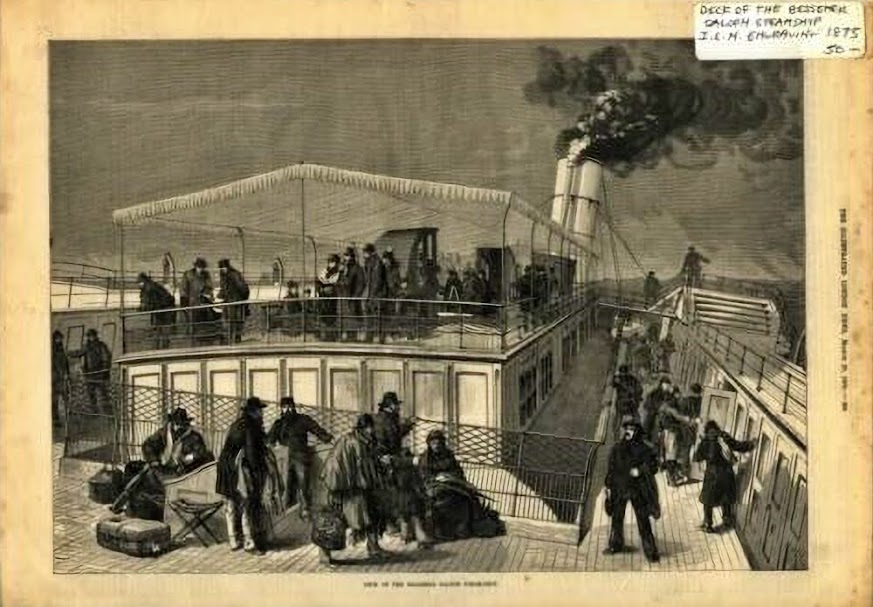 Deck do Bessemer Saloon Steamship em uma ilustração de 1875