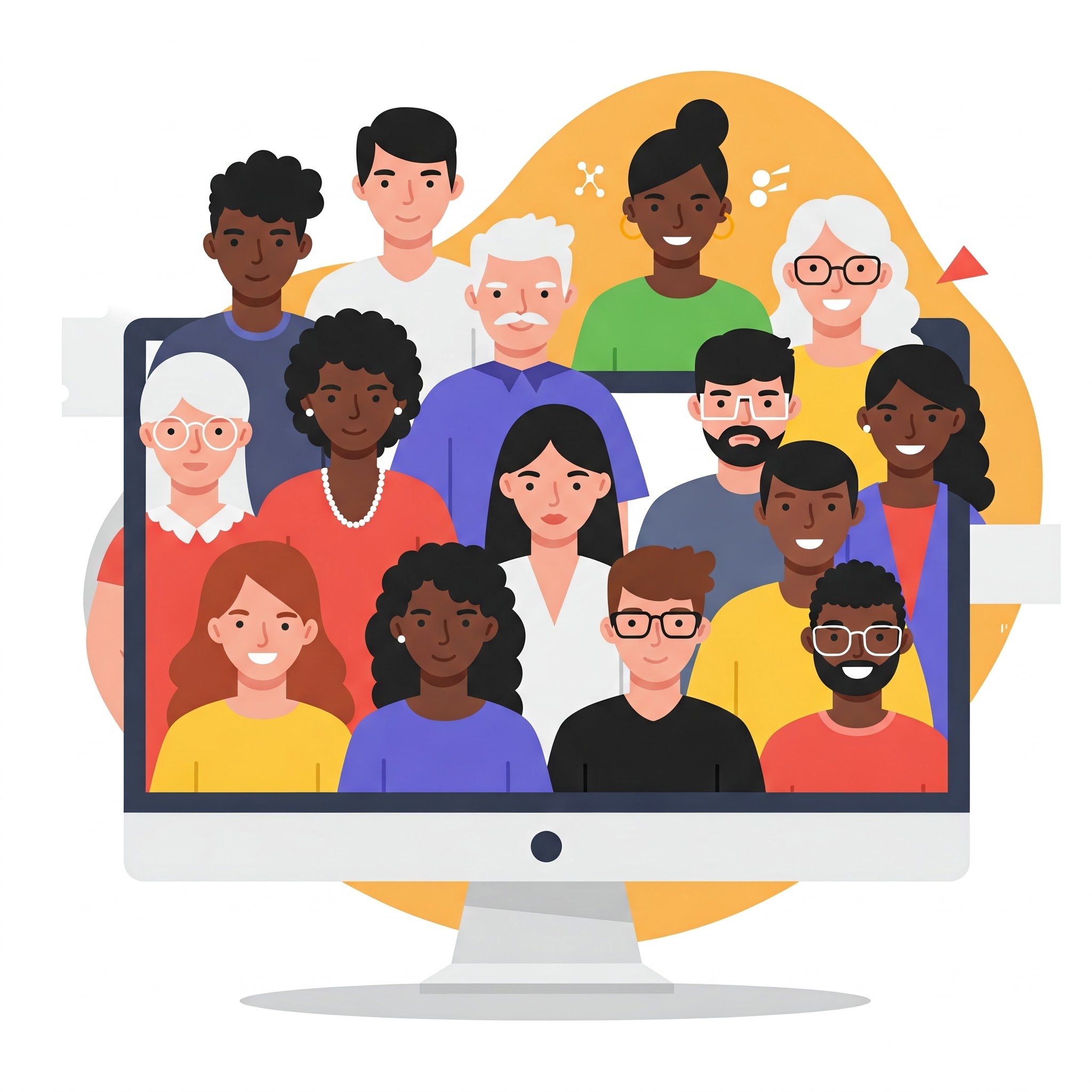 Clipart showing people of many different backgrounds inside a computer