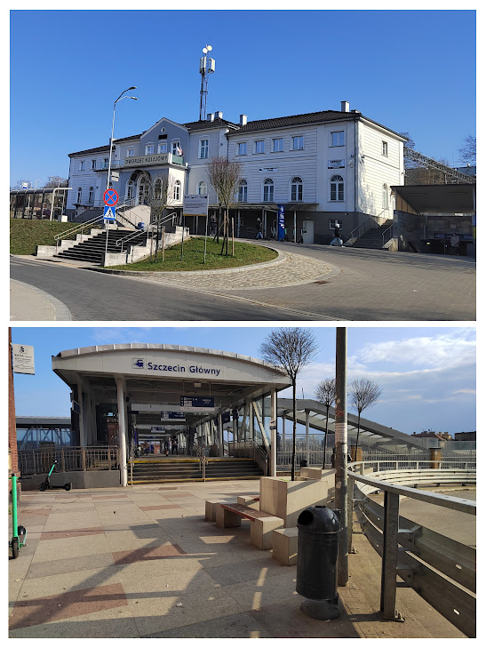 Einladend udn sauber präsentieren sich die Bahnhöfe von Gryfino (oben) und Szczecin (unten). Fotos/Collage: Andreas Schwarze (asc)