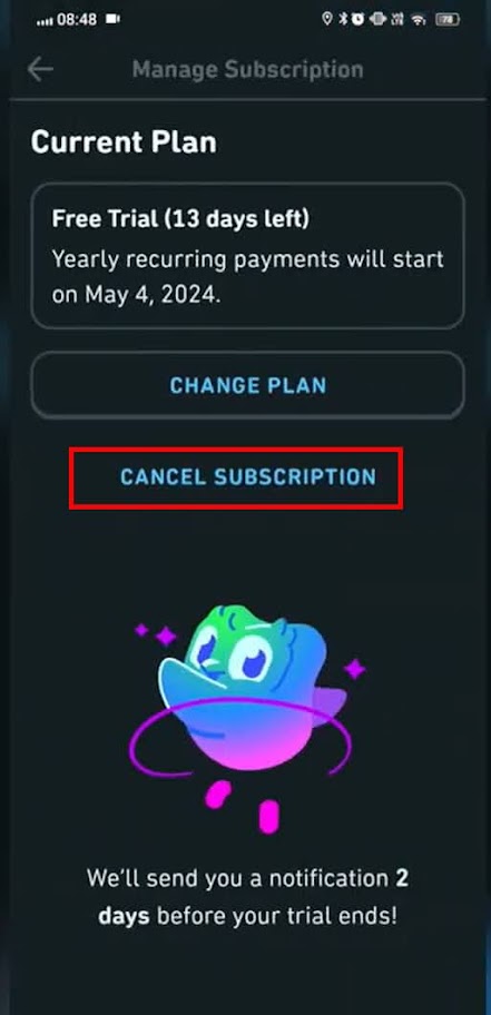 Choose "CANCEL SUBSCRIPTION."