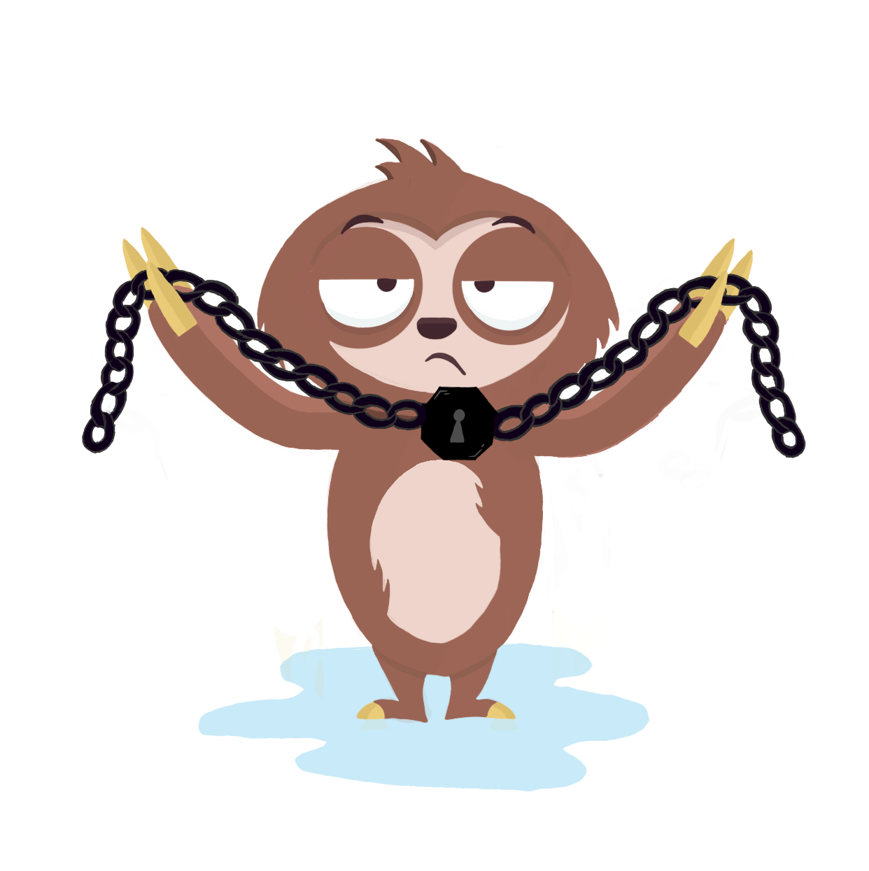 Sloth holding a chain with a lock