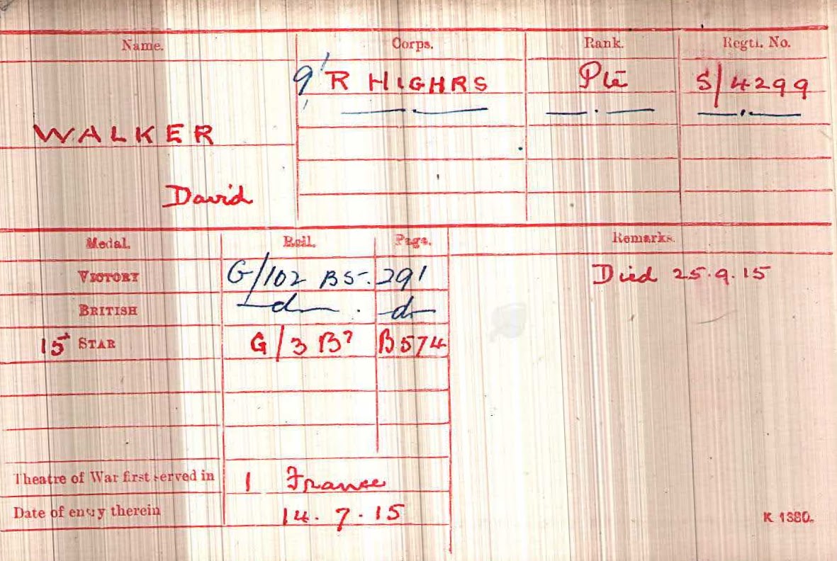 David Walker Medal Index Card