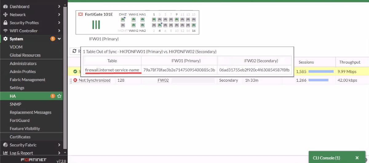 In the below example, the firewall address object checksum value is different on both devices which caused the device out of sync.