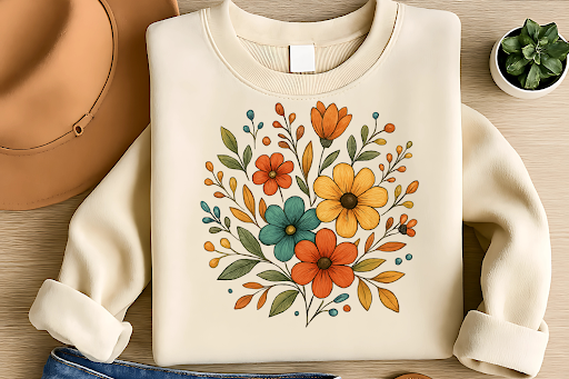 Floral cottagecore cozy T-shirt sublimation design for spring season