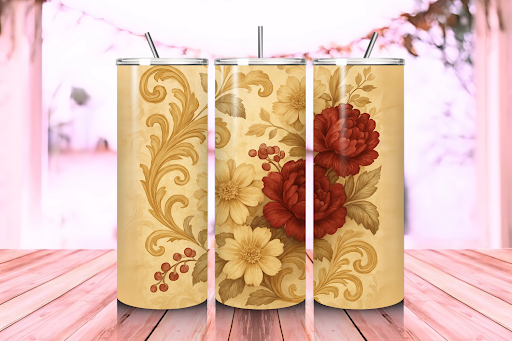 Pretty Fall Flowers Design 20oz Tumbler sublimation design for 20oz tumbler, perfect for fall and autumn themes.