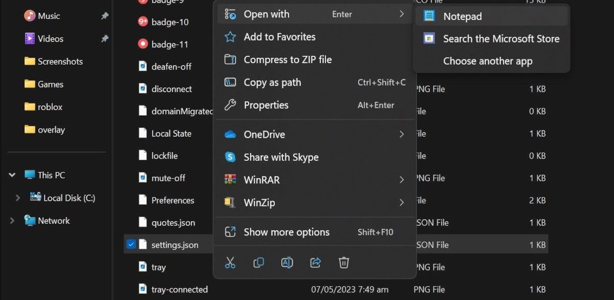 Navigate to C:\Users\<username>\AppData\Roaming\discord and open settings.json with Notepad.