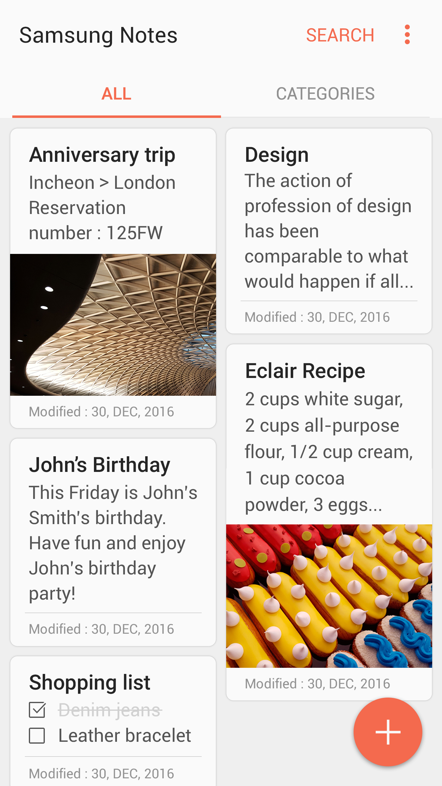 Android application Samsung Notes screenshort