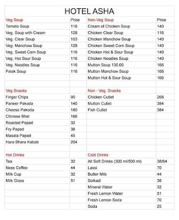 Aasha Hotel menu 