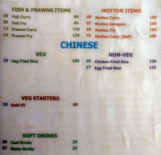 Sree Lakshmi Venkateshwara Andhra Mess menu 