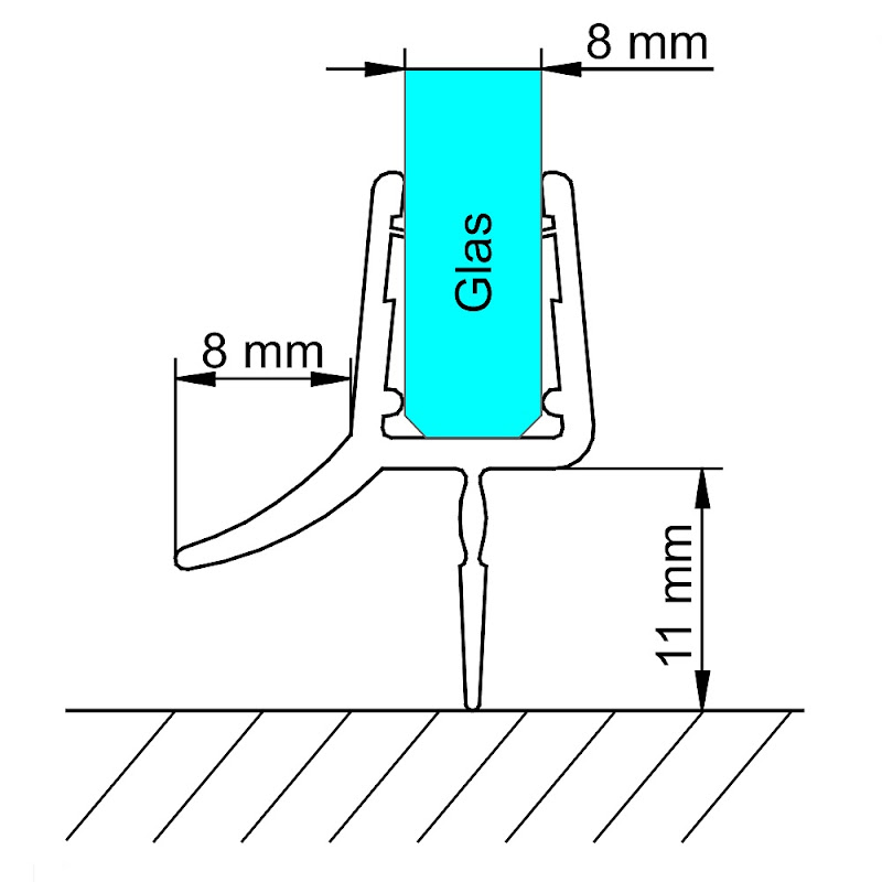 Joint étanche avec bourrelet pour paroi douche 6-8mm d'épaisseur