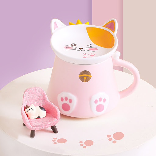 Title 6, Cartoon Cat Ceramic Mug With Lid Spoon Cup for ...