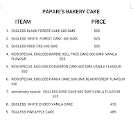 Papari's Bakery Cake menu 1