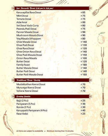 Vasantha Bhavan Hotel menu 