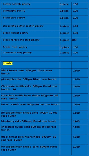 Cake Point menu 