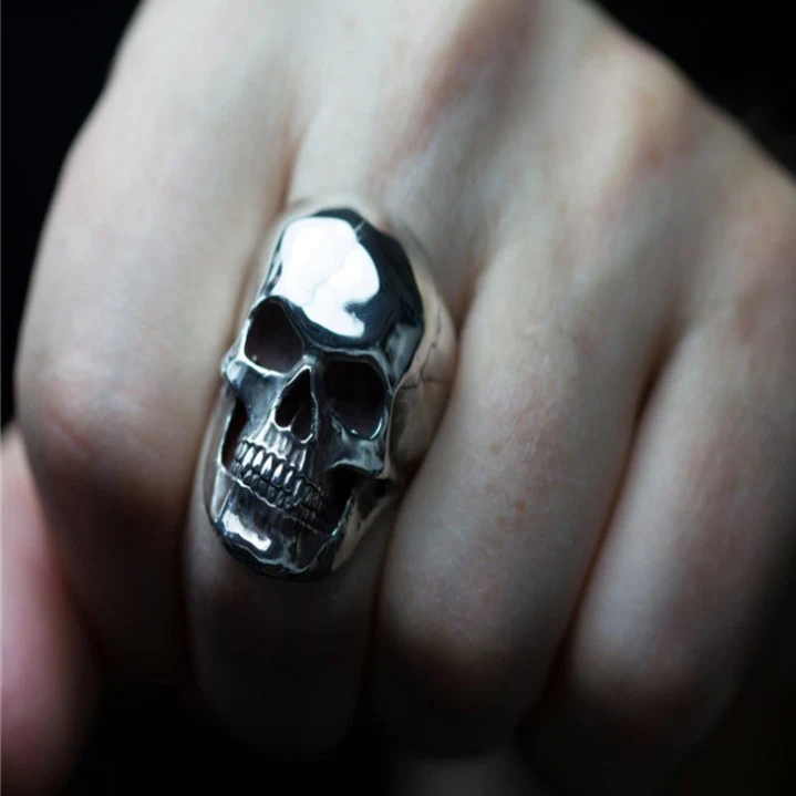 Anel de caveira combinado, moda punk gótica, aço inoxidável, anel estiloso e presente perfeito para homens e mulheres.
