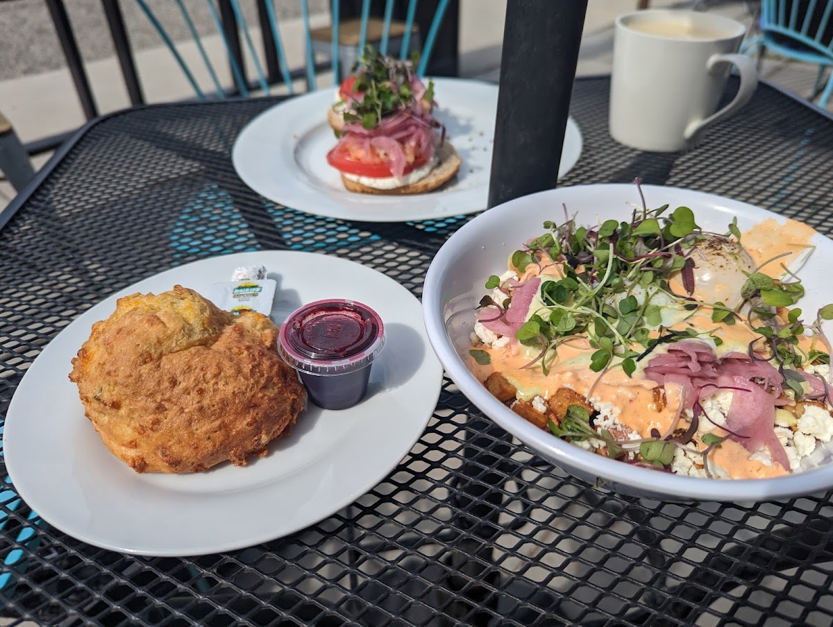 Mediterranean hash and cheddar biscuit