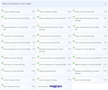 Keventers Ice Cream menu 