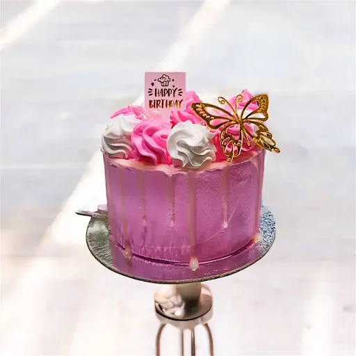 Pink Cake With Golden Butterfly