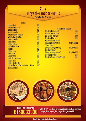 Zu's Doner Kebaps menu 