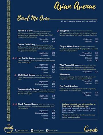 Grub Bowl menu 