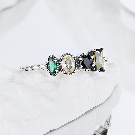 Title 5, S925 Sterling Silver Olive Green Square Zircon ...