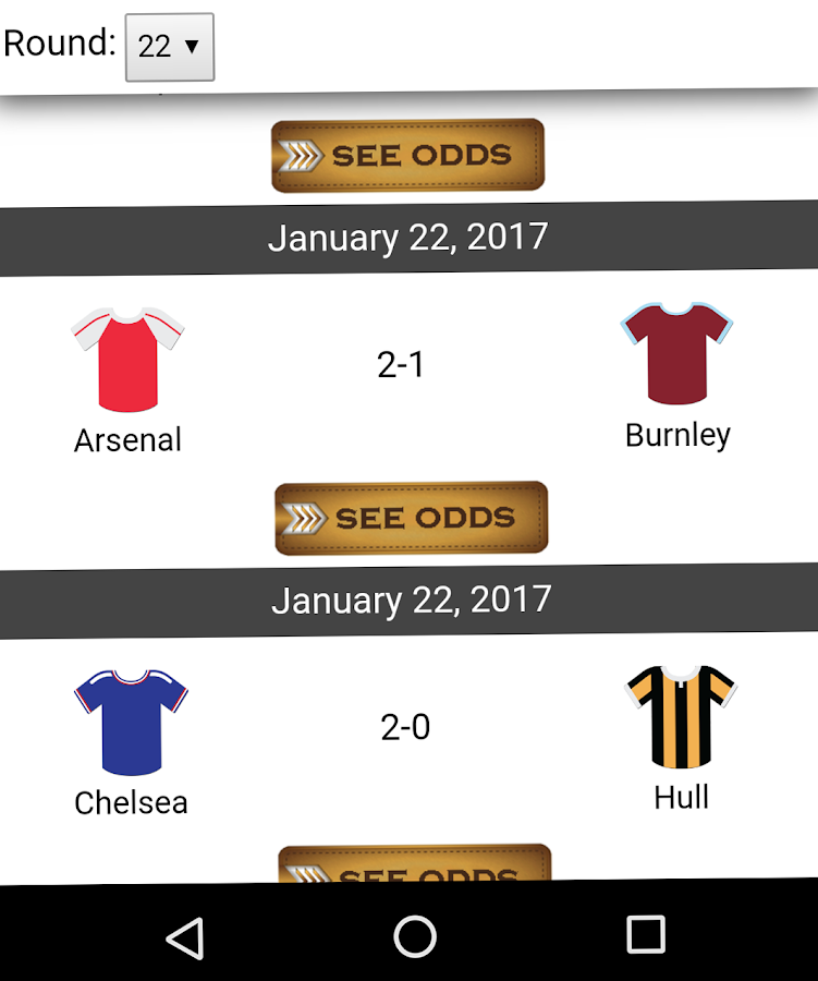 Odds &amp; Result Checker Screen 3