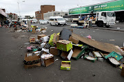 A deserted and dirty taxi rank in Warwick Junction in Durban on day one of the lockdown.