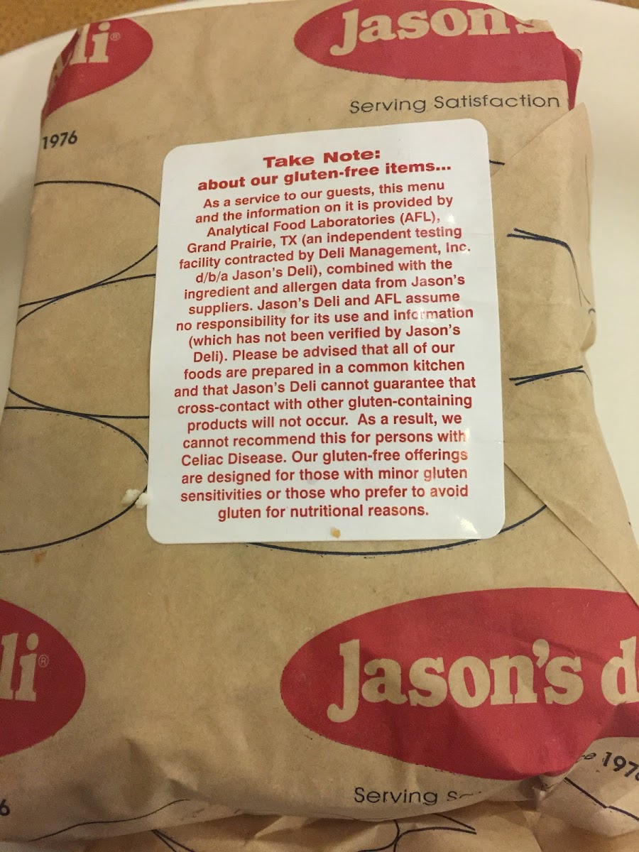 Jason's Deli gluten-free menu