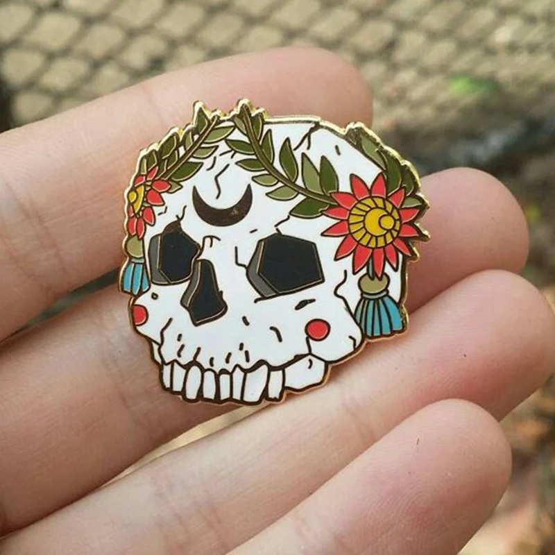 Title 5, Broche Crâne Fleur Magnifique Badge Crâne Flora...
