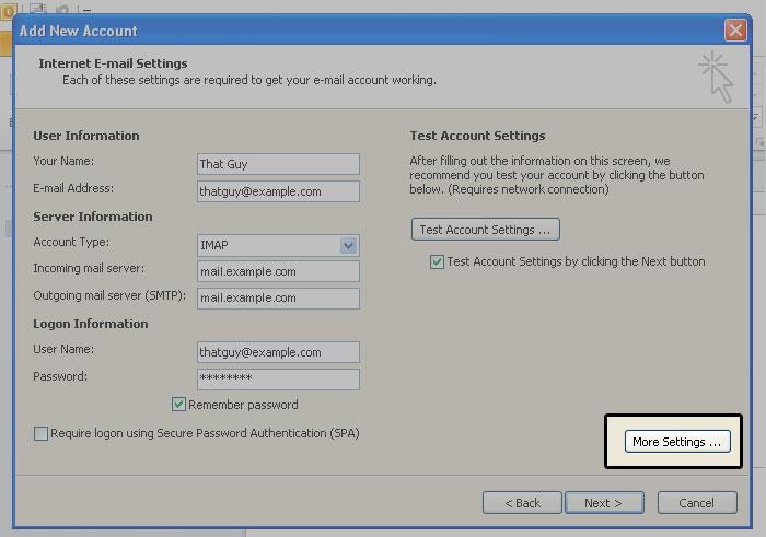 Outlook Configure Email Account Details 