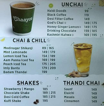 Chaayos Chai+Snacks=Relax menu 