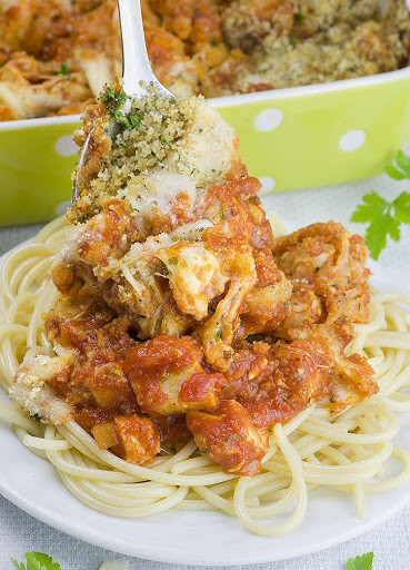 Chicken Parmesan Casserole served with pasta is quick, HEALTHY and EASY WEEKNIGHT DINNER for the whole family. It’s SIMPLE, FREEZER FRIENDLY RECIPE and great idea how to use up leftover chicken.