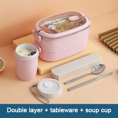 Student Portable Double-Layer Heating Lunch Box with Stool. Enjoy warm meals anywhere with this convenient and comfortab