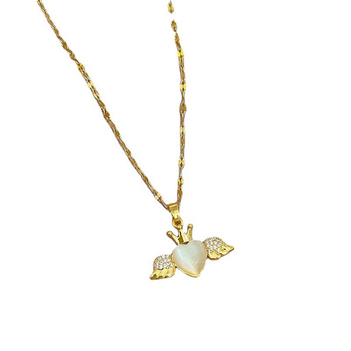 Title 2, Light Luxury Micro-Inlaid Opal Angel Heart Neck...
