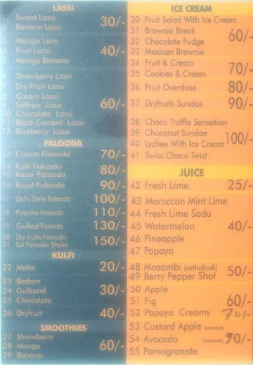 Lassi Cream menu 