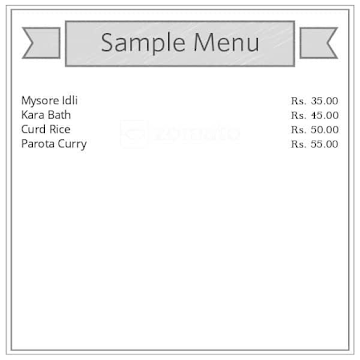 Mysore Tiffins menu 