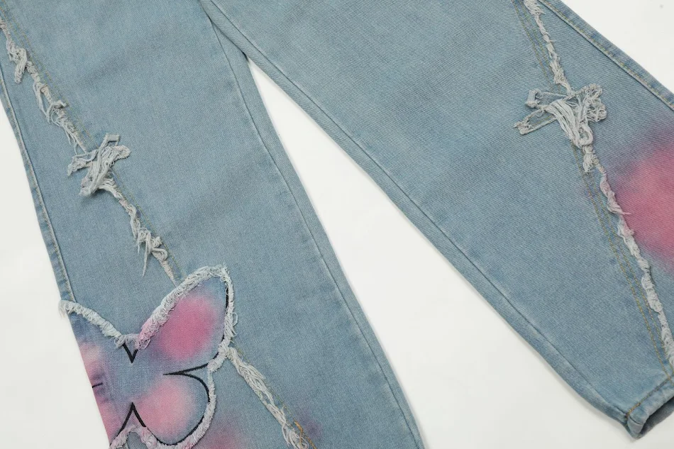 Zoete, schattige butterfly was denim broek voor meisjes, comfortabele pasvorm, perfect voor casual outfits, voegt een speelse touch toe aan hun garderobe.