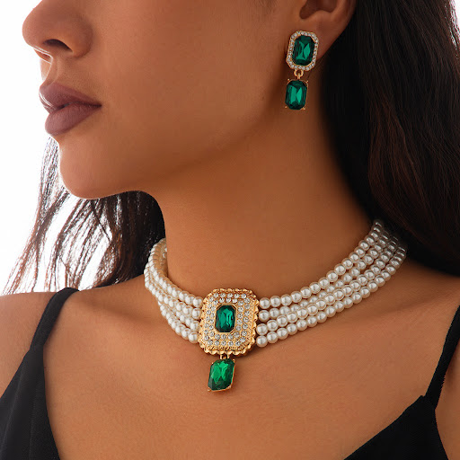 Title 36, Fashion Sense Pearl Necklace Suit Geometric. El...