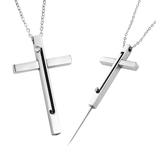 Title 3, Girls Self-Defense Cross Necklace Multifunctio...