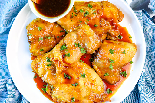 A plate of Honey Baked Chicken.