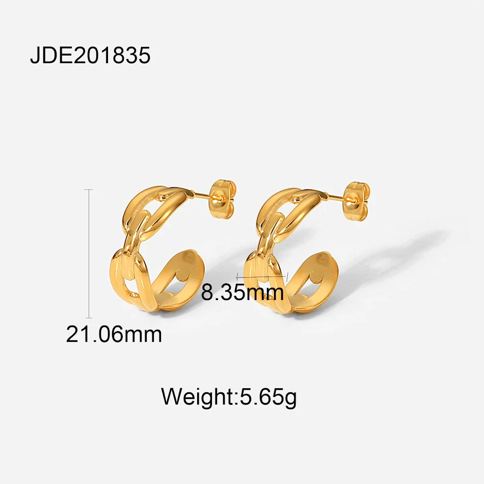 Boucles d'oreilles chaîne en acier titane doré pour femmes, élégantes et durables, un accessoire parfait pour compléter votre look, légères et confortables.