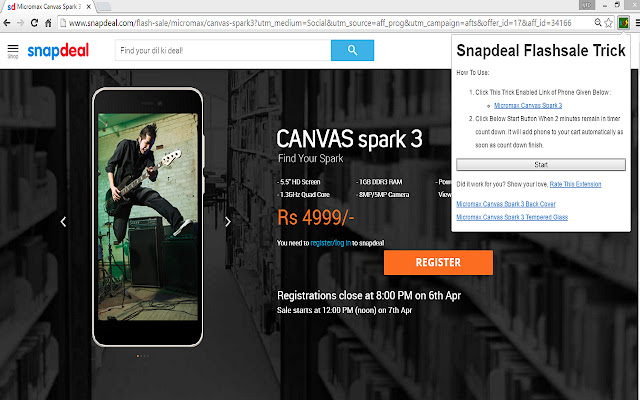 Snapdeal Flash Sale Tricks chrome extension