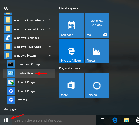 open CP from Start Menu