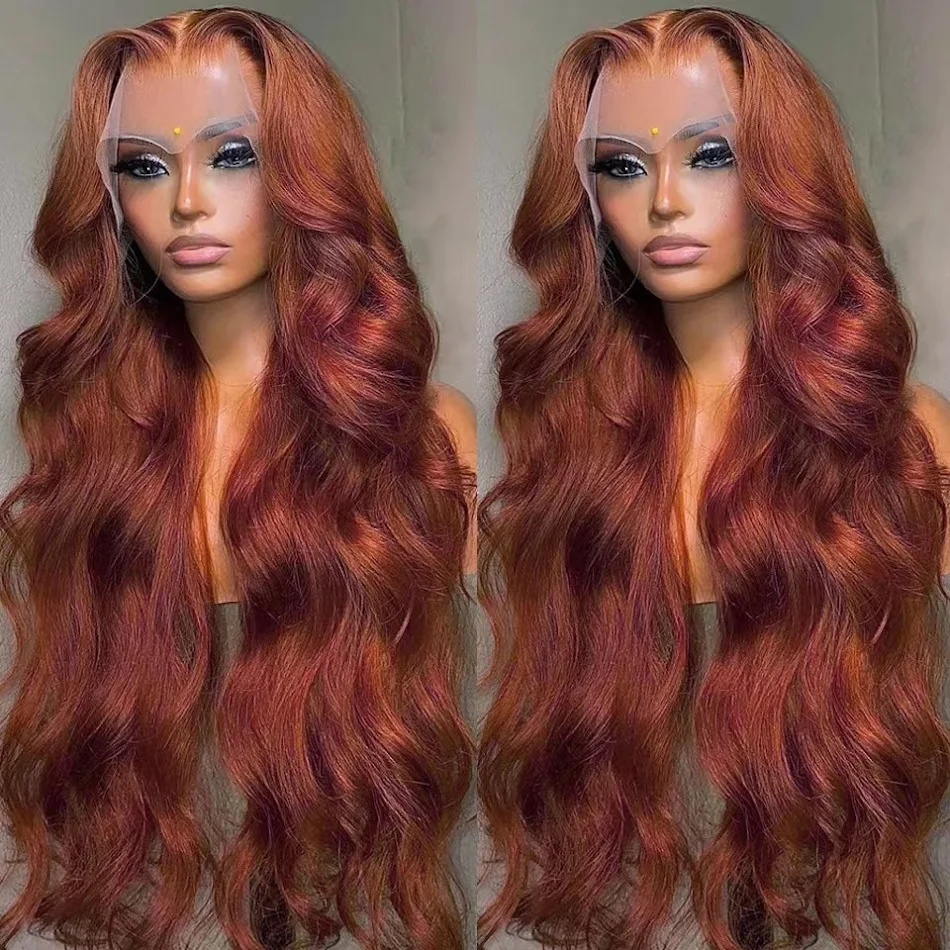 Rote Front Lace Wig mit langen, lockigen, welligen Haaren. Flauschige Lockenpracht. Sofort verfügbar. Für einen voluminösen Look.