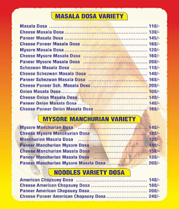 Sai Fast Food Dosa Corner menu 