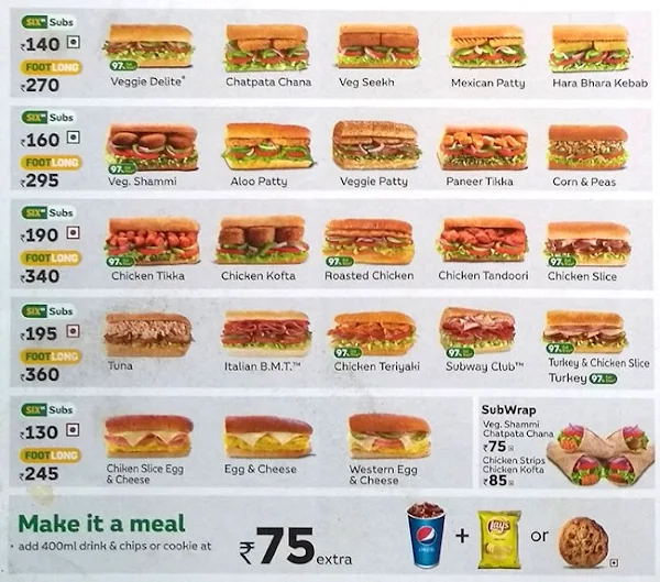 Subway menu 