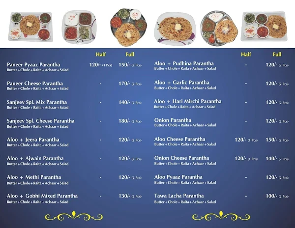 Sanjeev Paranthe Wala menu 