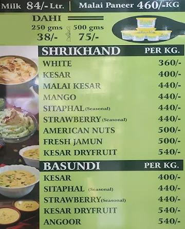 Jain Dugdhalay menu 