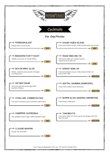 Freedom Roost menu 