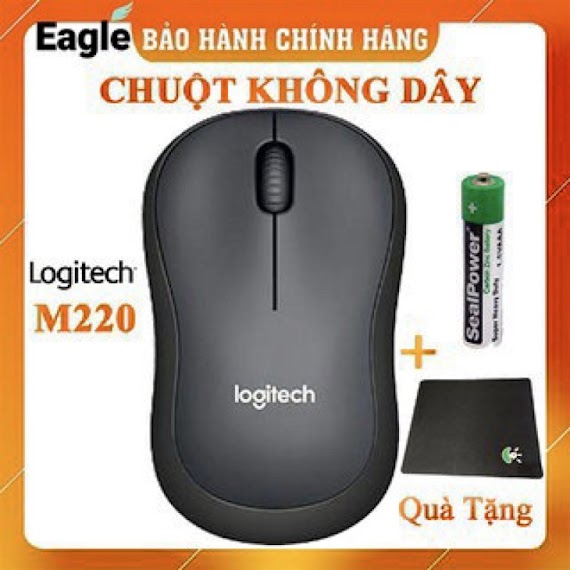 Chuột Không Dây Logitech Silent M220 Không Tiếng Ồn - Tặng Lót Chuột Khâu Viền Cao Cấp